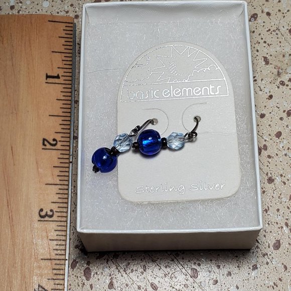 EARRINGS Sterling Silver Blue White Dangle Hook Valentines NWT Jewelry Box - Picture 4 of 6